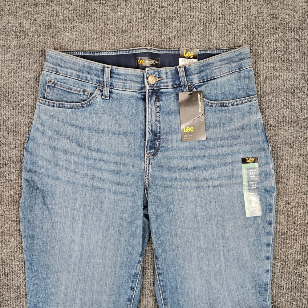 Lee Flex Motion Straight Leg Mid Rise Jeans Womens 14 LONG Ultra Lux Comfort NEW - Picture 11 of 12